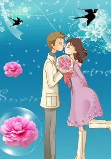 韩国卡通情侣 浪漫求爱 情人节素材图片