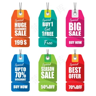 6款纸质促销吊牌矢量素材