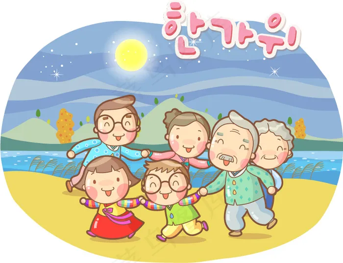 韩国卡通家庭矢量素材eps,ai矢量模版下载