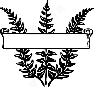 滚动丝带标题在蕨类植物剪贴画