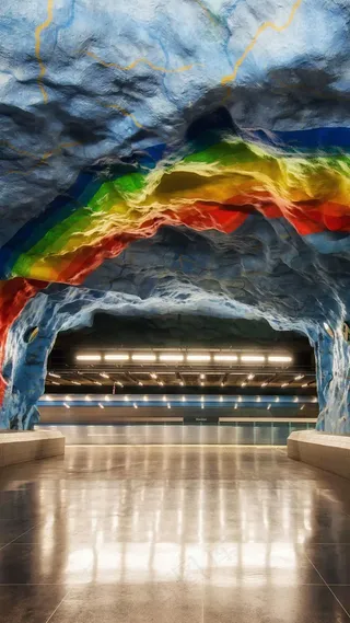 岩洞里的灯光设施高清摄影图片