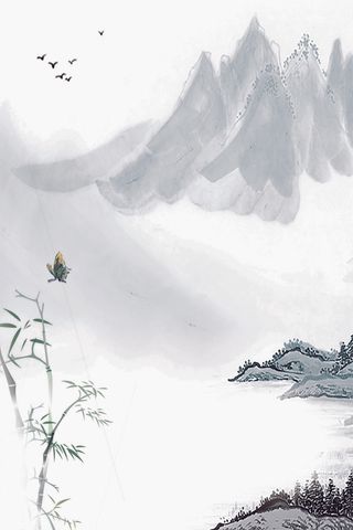 古典中国风水墨山水画海报背景