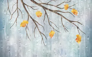 唯美树枝落叶雨天电视背景墙客厅卧室...