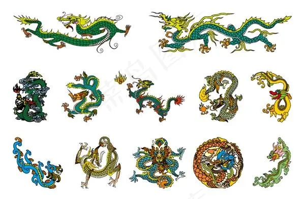 中国古典4龙中国古代龙纹矢量素材