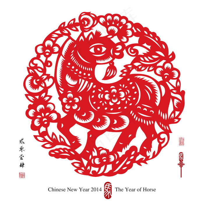 矢量中国传统剪纸的翻译：2014岁...eps,ai矢量模版下载