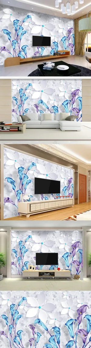 蓝色精灵简约立体3D电视背景墙壁画... 蓝色精灵简约立体3D电视背景墙壁画...