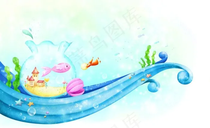 梦幻海洋卡通画图片(5200X3458(DPI:300))psd模版下载