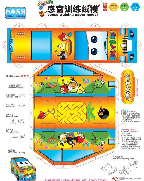 愤怒的小鸟纸模车图片psd模版下载