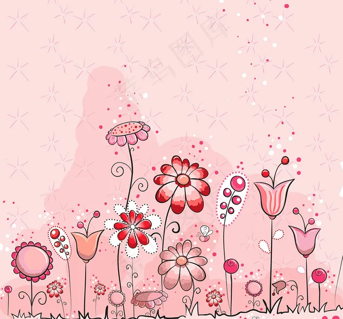 粉红色卡通花朵电视背景墙ai矢量模版下载