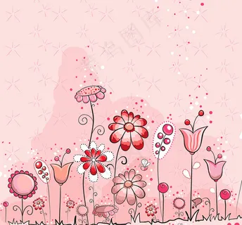 粉红色卡通花朵电视背景墙