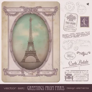 欧式邮票与明信片—矢量素材