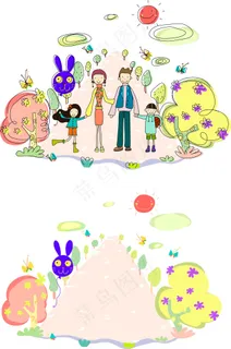 矢量插画，卡通，家庭，韩国素材
