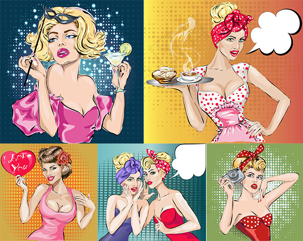 卡通时尚美女设计矢量素材