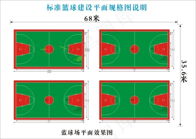 标准篮球建设平面规格图cdr矢量模版下载