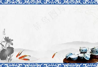 中国瓷器青花瓷纹psd背景素材