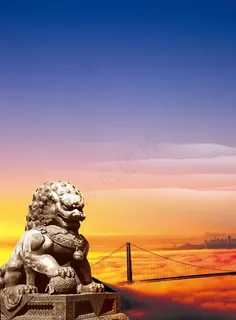 企业文化石狮子展板背景psd素材