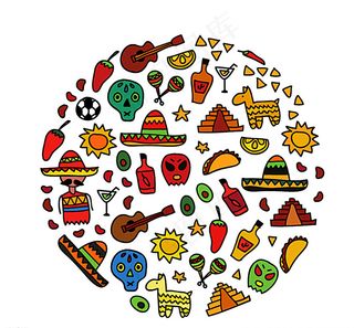 彩绘墨西哥元素背景矢量素材图片