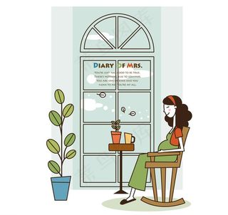 坐在摇椅上休息的孕妇图片