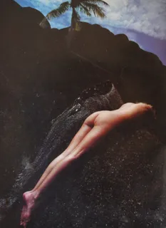 喝醉的美女睡在岩石上油画