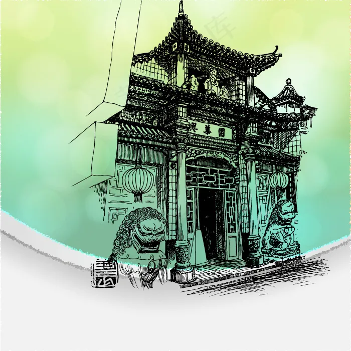 印花矢量图 建筑 古建筑 楼房 女...ai矢量模版下载