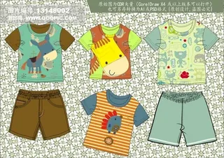 卡通童装T恤设计手稿CDR矢量