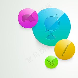 彩色圆形水晶按钮学习图标