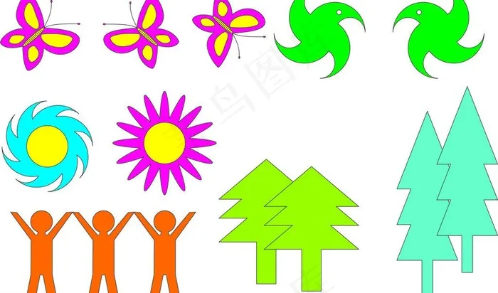 花蝶鸟树人图片cdr矢量模版下载