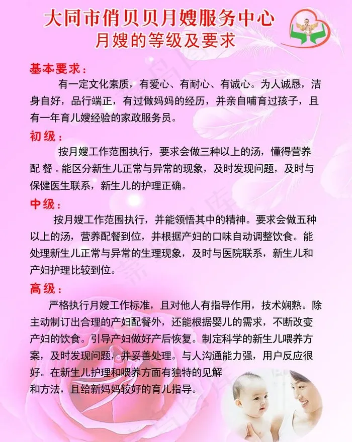 月嫂的等级要求图片psd模版下载