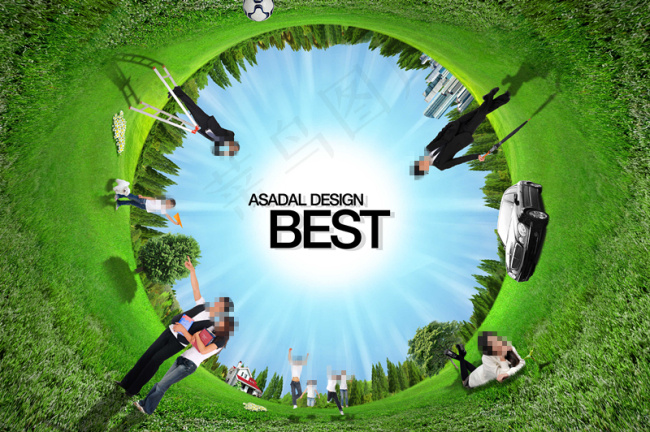 圆形草地上的人群