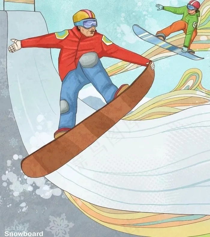 漫画滑雪运动图片psd模版下载
