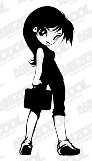 黑白卡通女办公室女性矢量素材