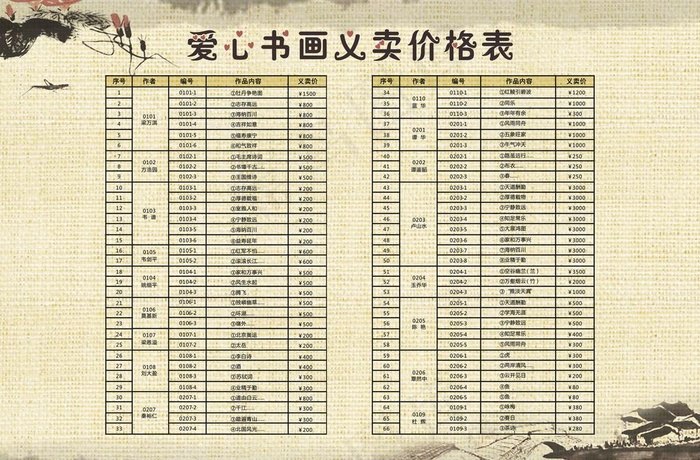 爱心书画义卖价格表图片(4409X3149(DPI:40))psd模版下载