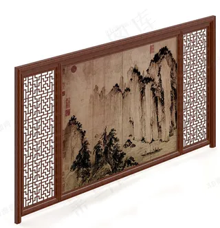 中式背景墙模型