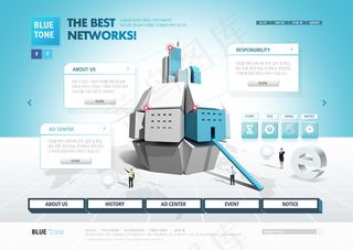 蓝色清澈建筑网站网页PSD素