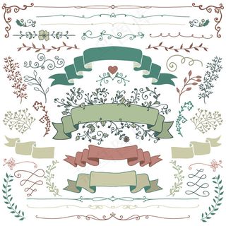 淡雅风唯美花卉花环手绘花朵EPS矢...