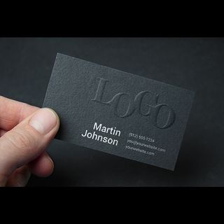 高端大气商务简约黑色浮雕名片模板样...