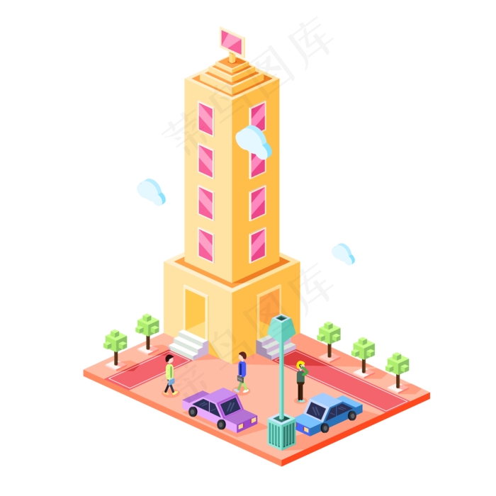 2.5D办公大厦场景矢量设计元素
