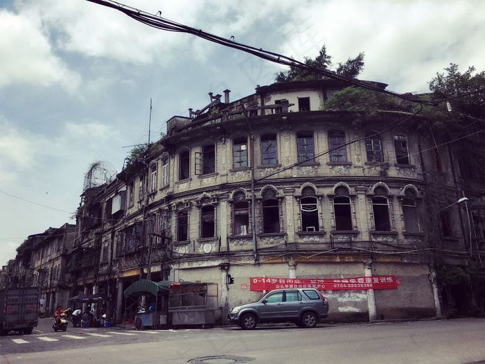潮汕 汕头 老市区 小公园 旧楼 ...