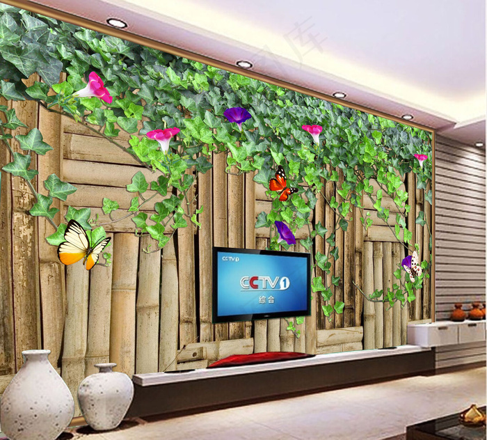 3D欧式花藤牵牛花电视背景墙(10667X6666(DPI:300))psd模版下载