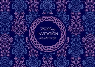 紫蓝色凯尔特花婚礼邀请