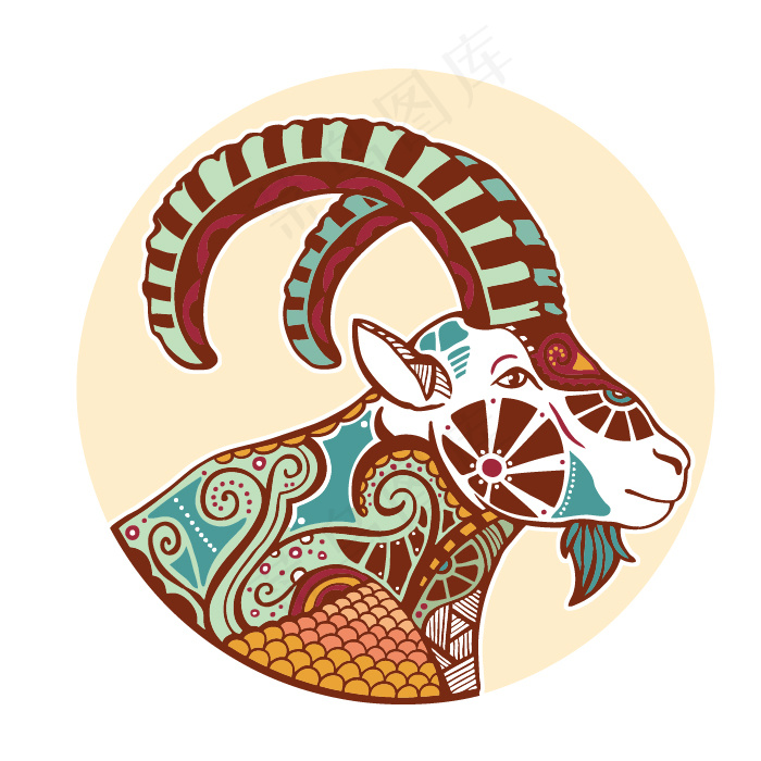 印花矢量图 动物 羊 十二星座 白...