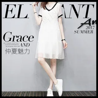 精品爆款蕾丝雪纺连衣裙主图直通车P...