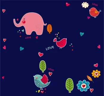 可爱卡通花卉动物花纹矢量图素材