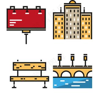 手绘建筑物icon图标