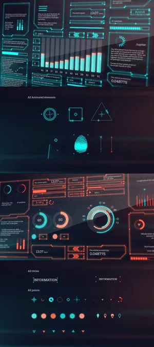 高科技全息图形动画信息图表元素视频...