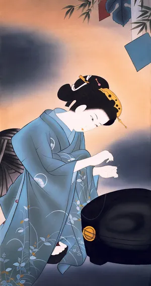 蹲下拿着针线缝补的东洋侍女图片 蹲下拿着针线缝补的东洋侍女图片