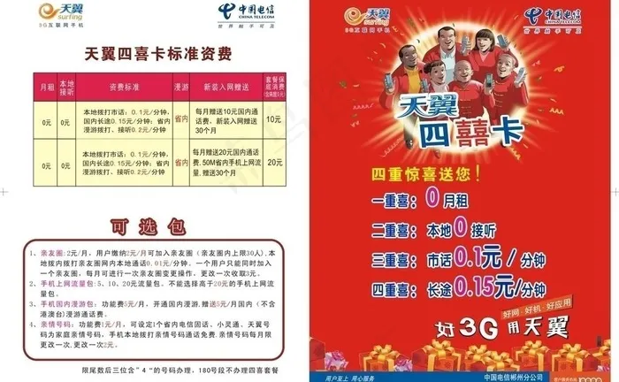 中国电信天翼四喜手机卡四重惊喜图片cdr矢量模版下载