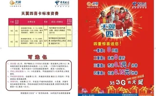 中国电信天翼四喜手机卡四重惊喜图片
