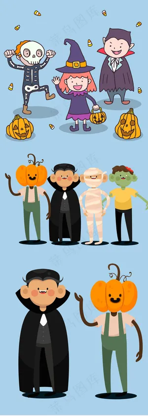 万圣节矢量手绘卡通插画人物形象设计...