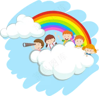 白云彩虹学生小孩免抠png透明图层素材